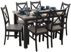 Jedálenský set 120x80 so 6 stoličkami M002-6 Čierna/Betón