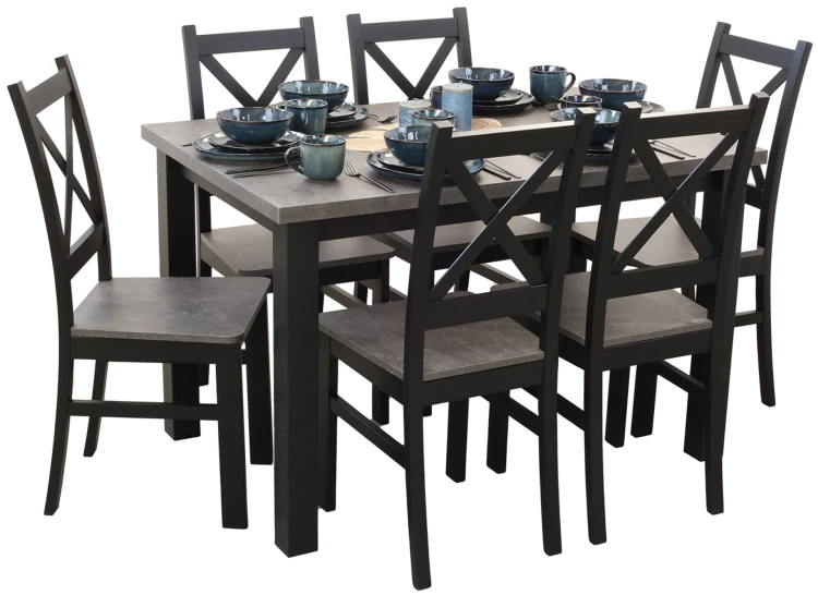 Jedálenský set 120x80 so 6 stoličkami M002-6 Čierna/Betón