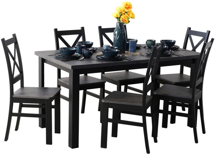 Jedálenský set 150/190x80 so 6 stoličkami M003-6 Čierna/Betón