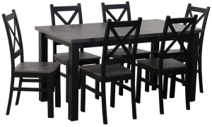 Jedálenský set 150/190x80 so 6 stoličkami M003-6 Čierna/Betón