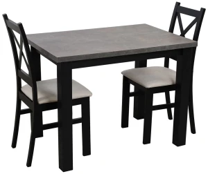 Stôl 100x70 Čierna/Betón s 2 stoličkami Čierna/Béžová M004-2
