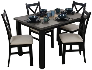 Stôl 120x80 Čierna/Betón so 4 stoličkami Čierna/Béžová M005-4
