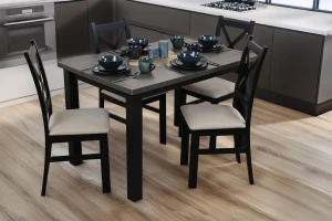 Stôl 120x80 Čierna/Betón so 4 stoličkami Čierna/Béžová M005-4