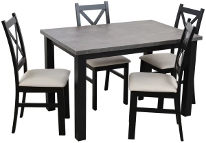Stôl 120x80 Čierna/Betón so 4 stoličkami Čierna/Béžová M005-4