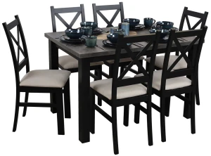 Stôl 120x80 Čierna/Betón so 6 stoličkami Čierna/Béžová M005-6