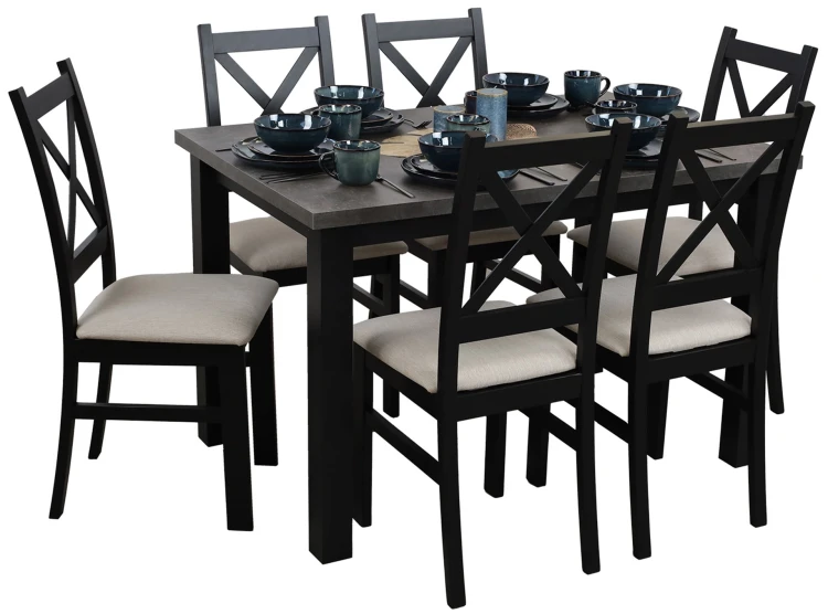 Stôl 120x80 Čierna/Betón so 6 stoličkami Čierna/Béžová M005-6