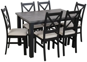 Stôl 120x80 Čierna/Betón so 6 stoličkami Čierna/Béžová M005-6