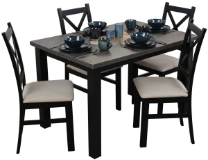 Rozkladací stôl 150/190x80 Čierna/Betón so 4 stoličkami Čierna/Béžová M006-4