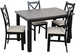 Rozkladací stôl 150/190x80 Čierna/Betón so 4 stoličkami Čierna/Béžová M006-4
