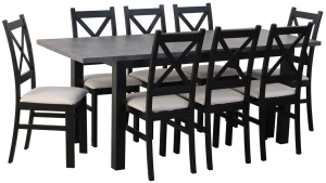 Rozkladací stôl 150/190x80 Čierna/Betón so 6 stoličkami Čierna/Béžová M006-6
