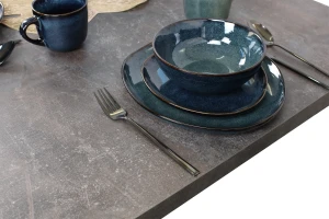 Rozkladací stôl 150/190x80 Čierna/Betón so 6 stoličkami Čierna/Béžová M006-6