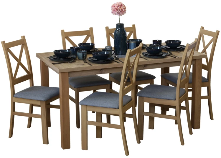 Jedálenský set 150/190x80 Dub Artisan so 6 stoličkami Dub Artisan/Sivá M009-6