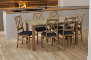 Rozkladací stôl 150/190x80 dub Artisan so 6 stoličkami dub Artisan/čierna M012-6