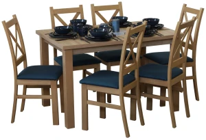 Súprava rozkladacieho stola 150/190x80 dub Artisan so 6 stoličkami dub Artisan/tyrkysová M015-6