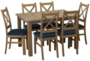Súprava rozkladacieho stola 150/190x80 dub Artisan so 6 stoličkami dub Artisan/tyrkysová M015-6