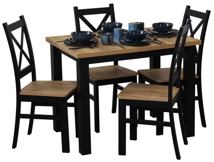 Súprava stola 120x80 so 4 stoličkami M020-4 čierna/dub Craft