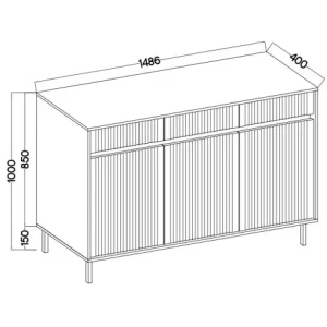 Komoda s drážkovaným čelom Yukashi 3F3S T833 dub evoke
