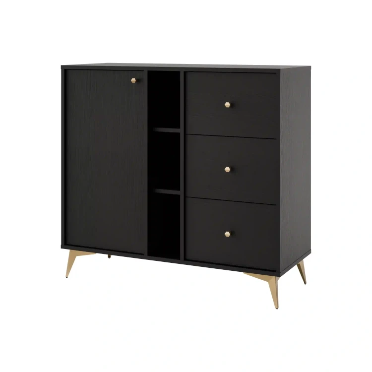 Komoda s jednými dverami a tromi zásuvkami Sakai 1 1F 3S T824 Čierna