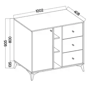 Komoda s jednými dverami a tromi zásuvkami Sakai 1 1F 3S T824 Čierna