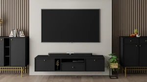 Závesná RTV skrinka s jednou zásuvkou Sakai 4 2K 1S T313 Čierna