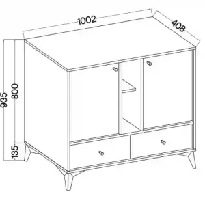 Komoda s dvoma dverami a dvoma zásuvkami Sakai 1 2F 2S T825 Eukalyptus
