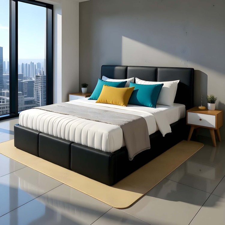Čalúnená posteľ s úložným priestorom VELORA 160x200 ekokoža čierna