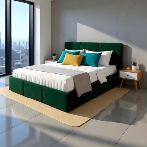Čalúnená posteľ s úložným priestorom VELORA 140x200 velvet zelená