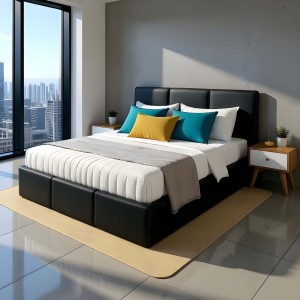 Čalúnená posteľ s úložným priestorom VELORA 180x200 ekokoža čierna