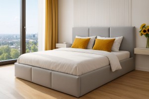 Čalúnená posteľ s úložným priestorom VELORA 180x200 ekokoža sivá