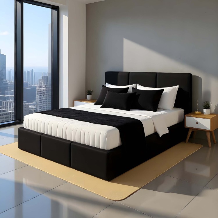 Čalúnená posteľ s úložným priestorom VELORA 180x200 velvet čierna