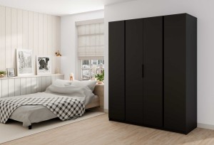 Šatníková skriňa do predsiene a spálne 4-dverová s policami Dravero BL/BL 4F