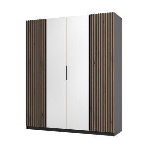 Šatníková skriňa do predsiene 4-dverová so zrkadlom a lamelami Dravero BL/EV-BL 2LAM 2L