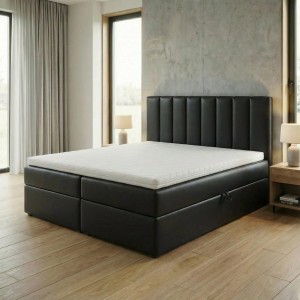 Kontinentálna posteľ 140x200 SONNO BELLO Čierna eko koža 2 úložné priestory