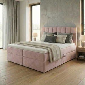 Kontinentálna posteľ 140x200 SONNO BELLO Púdrová ružová 2 úložné priestory