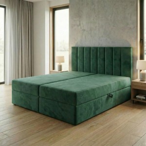 Kontinentálna posteľ 140x200 SONNO BELLO Fľaškovozelená 2 úložné priestory