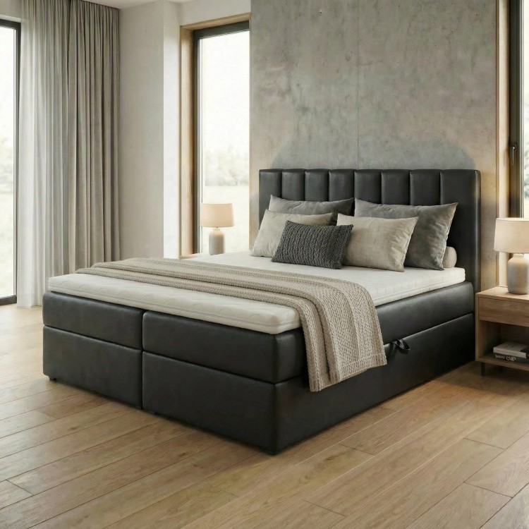 Kontinentálna posteľ 160x200 SONNO BELLO Čierna eko koža 2 úložné priestory