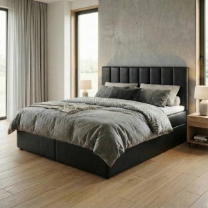 Kontinentálna posteľ 160x200 SONNO BELLO Čierna eko koža 2 úložné priestory