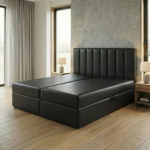 Kontinentálna posteľ 160x200 SONNO BELLO Čierna eko koža 2 úložné priestory