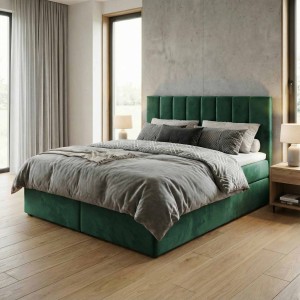Kontinentálna posteľ 160x200 SONNO BELLO Fľaškovozelená 2 úložné priestory