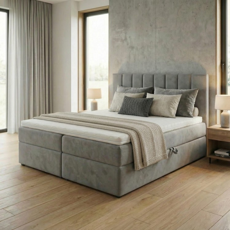 Kontinentálna posteľ 160x200 SONNO BELLO 2 úložné priestory 2 matrace bonell sivé
