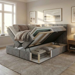 Kontinentálna posteľ 160x200 SONNO BELLO 2 úložné priestory 2 matrace bonell sivé