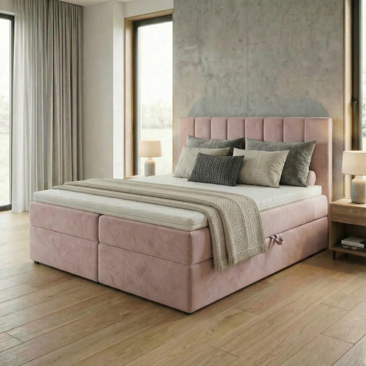 Kontinentálna posteľ 180x200 SONNO BELLO Púdrová ružová 2 úložné priestory