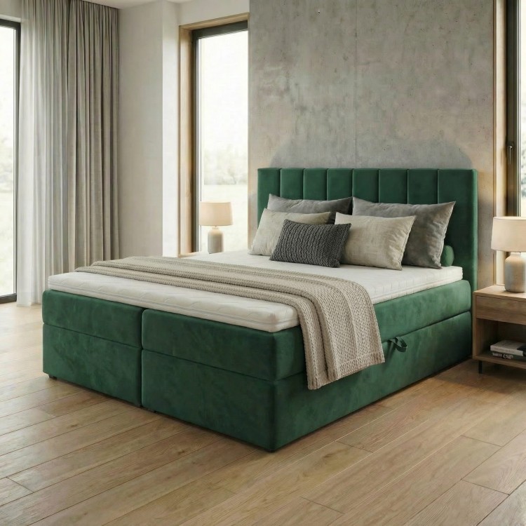 Kontinentálna posteľ 180x200 SONNO BELLO Fľaškovozelená 2 úložné priestory