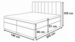 Kontinentálna posteľ 140x200 SONNO BELLO Čierna 2 úložné priestory
