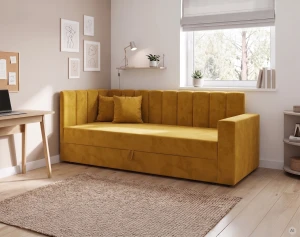 Jednolôžková váľanda s úložným priestorom a pružinami Sovaro PRO PLUS 80x180 horčicová