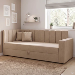 Jednolôžková váľanda s úložným priestorom a pružinami Sovaro PRO PLUS 80x200 béžová