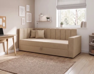 Jednolôžková váľanda s úložným priestorom a pružinami Sovaro PRO PLUS 80x200 béžová