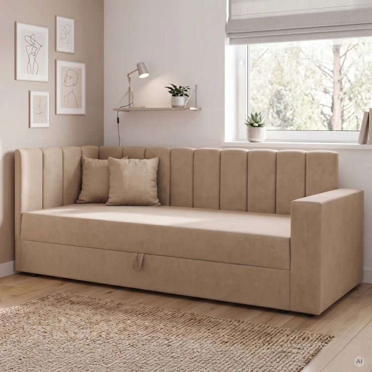 Jednolôžková váľanda s úložným priestorom a pružinami Sovaro PRO PLUS 90x200 béžová