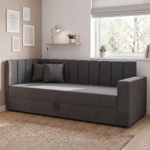 Jednolôžková váľanda s úložným priestorom a pružinami Sovaro PRO PLUS 90x200 grafitová