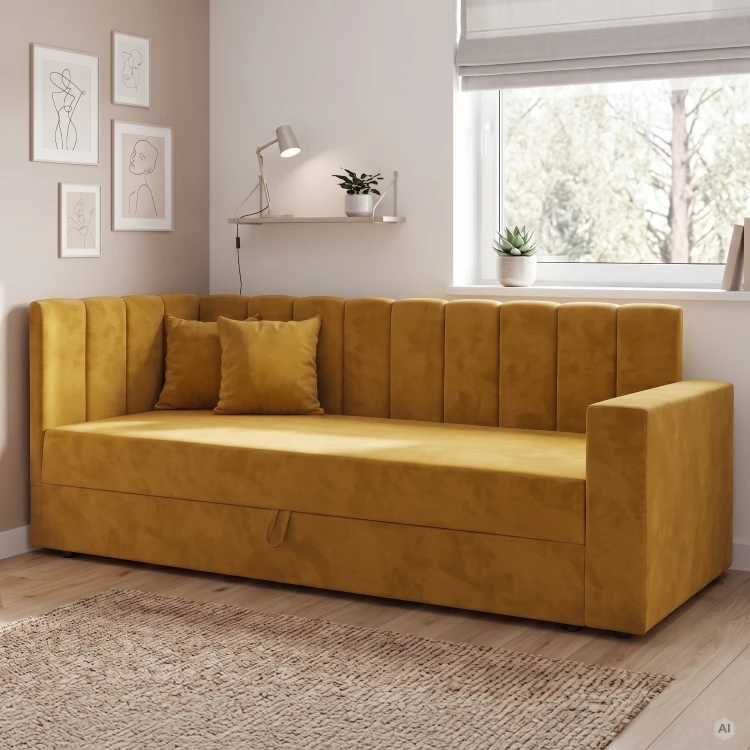 Jednolôžková váľanda s úložným priestorom a pružinami Sovaro PRO PLUS 90x200 horčicová
